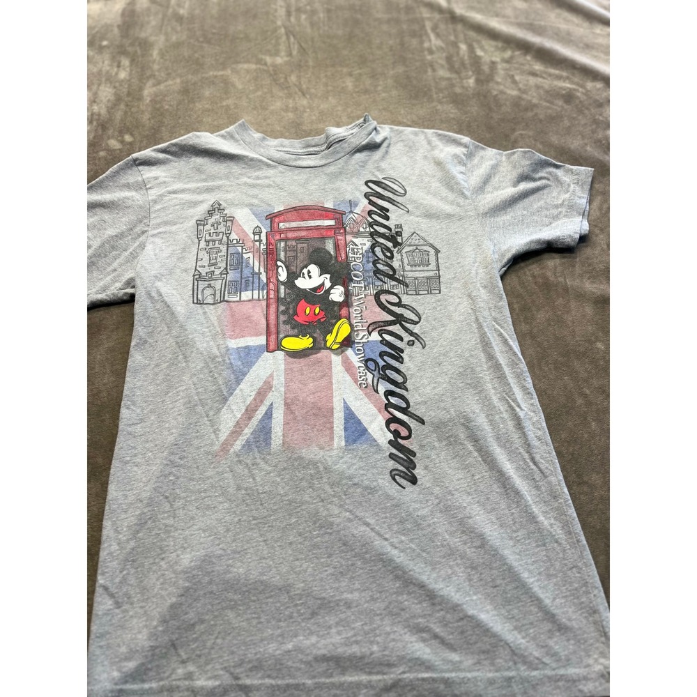 Disney Epcot World Showcase United Kingdom Mickey Mouse Gray T-Shirt Mens Small